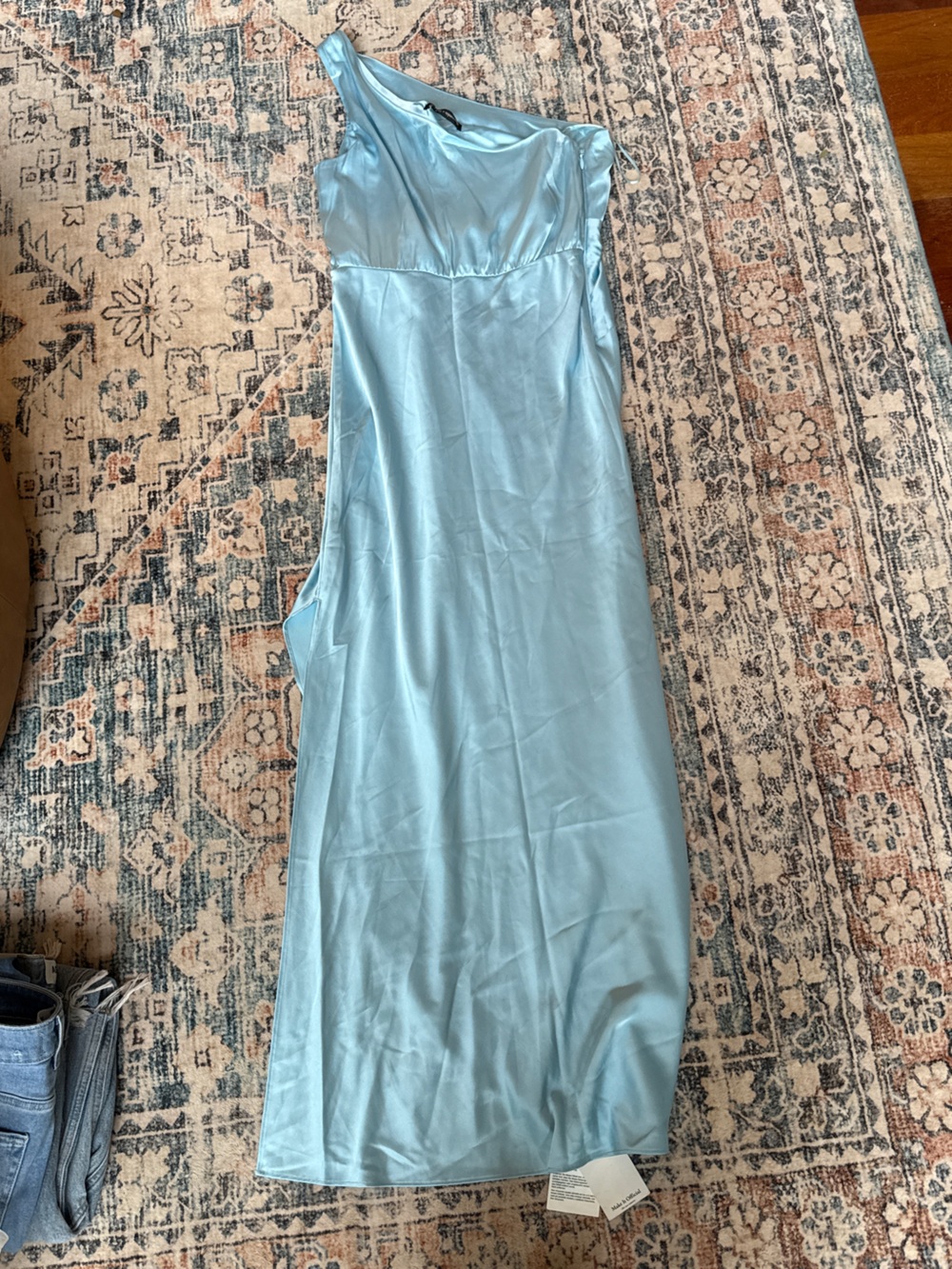 Abercrombie & Fitch NWT Blue Satin One Shoulder Midi Dress Wedding Guest Medium - Picture 4 of 10